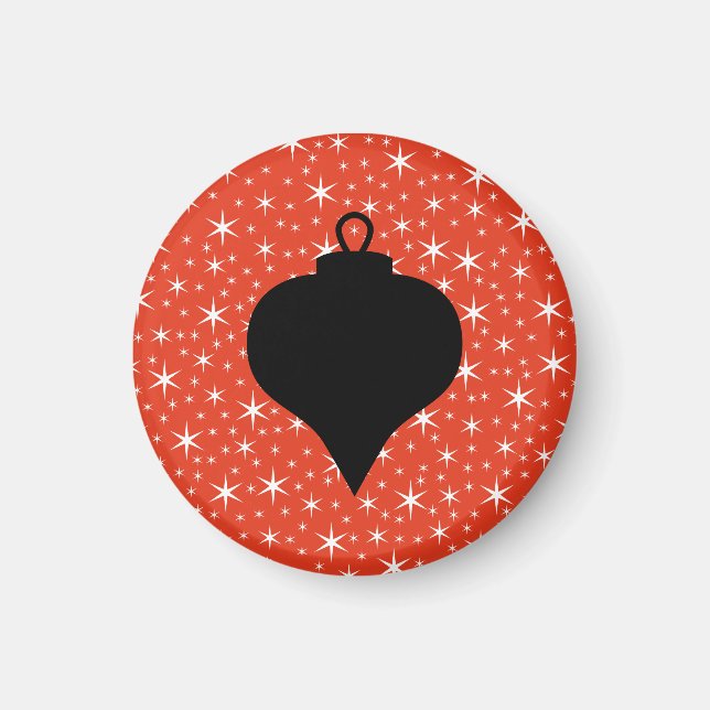 Aimant Design Bauble de Noël en noir, rouge et blanc. (Devant)