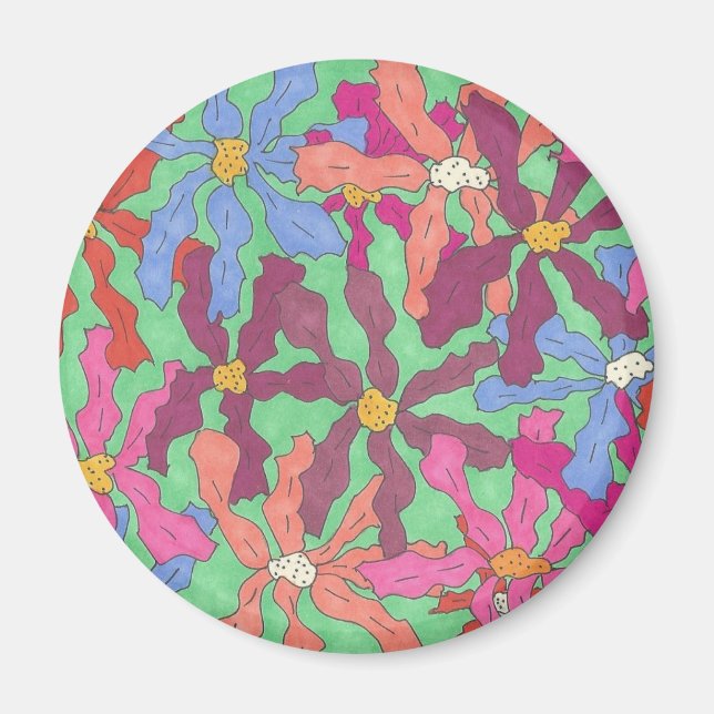 Aimant Design Boho Motif à fleurs rétro (Devant)