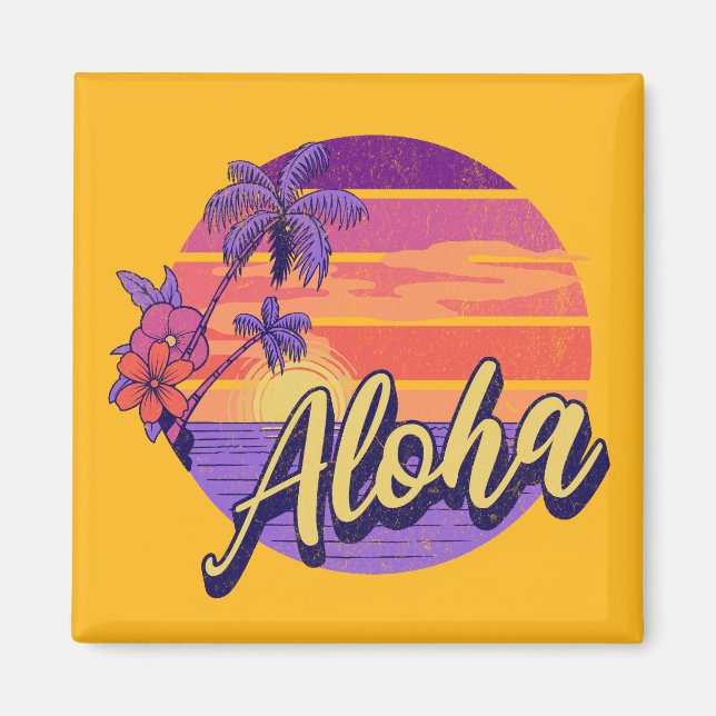 Aimant Design de texte de style rétro "Aloha" (Devant)