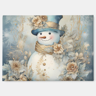 Aimant Design élégant Blue and Gold Snowman
