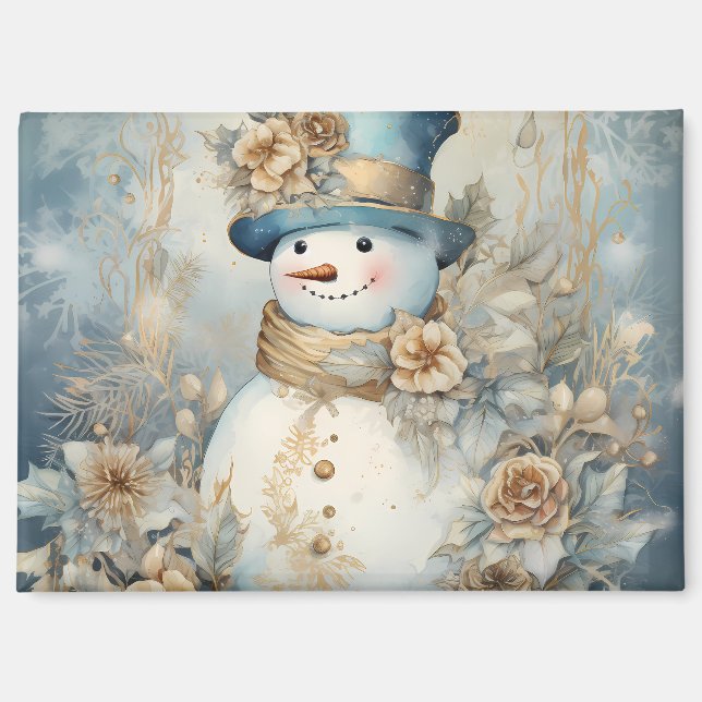 Aimant Design élégant Blue and Gold Snowman (Recto)