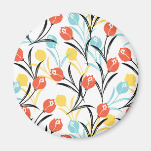 Aimant Design floral Motif de Tulipe en blanc