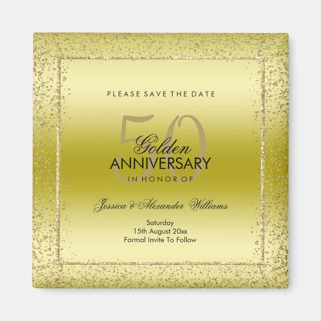 Aimant Design Gold Confetti 50e mariage Enregistrer la da (Devant)