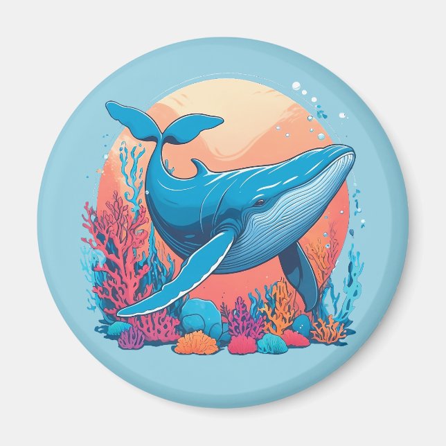 Aimant Design Graphique Coloré D'Une Baleine (Devant)