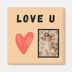 Aimant Design LOVE U cœur avec photo personnalisable