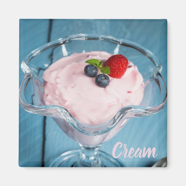 Aimant Dessert de crème de framboise avec menthe et fruit (Devant)