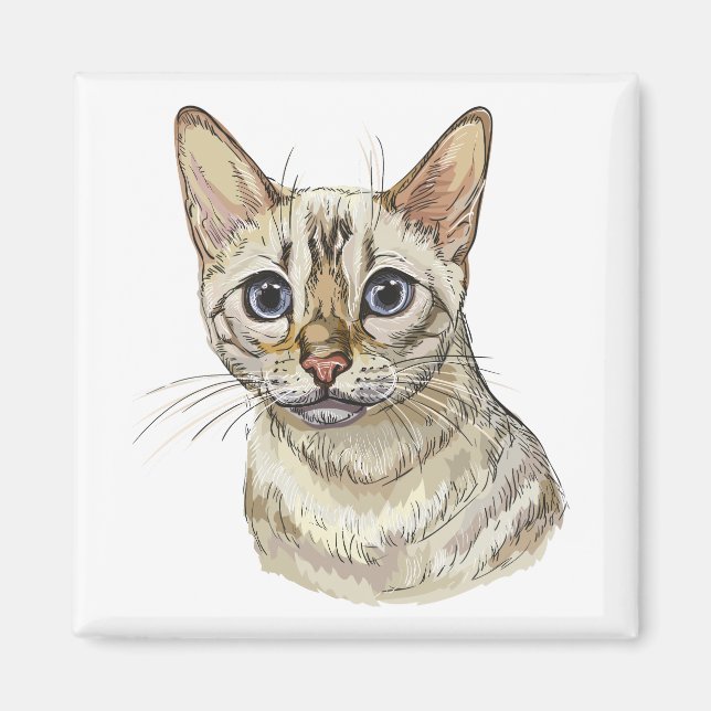 Aimant Dessin à la main drôle Chat bengale de neige (Devant)