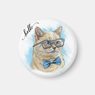 Aimant Dessin à la main drôle chat britannique en lunette