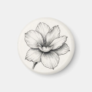 Aimant Dessin à l'encre de fleur botanique vintage en lig