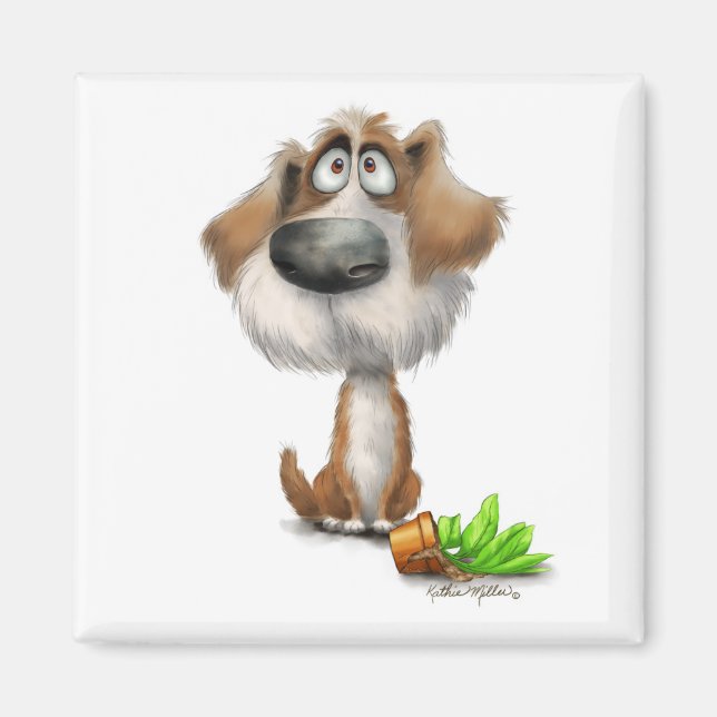 Aimant Dessin animé adorable d'un chien hirsute coupable (Devant)