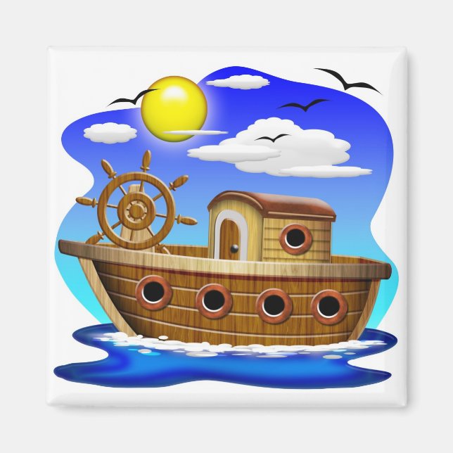 Aimant Dessin animé de bateau de pêche (Devant)