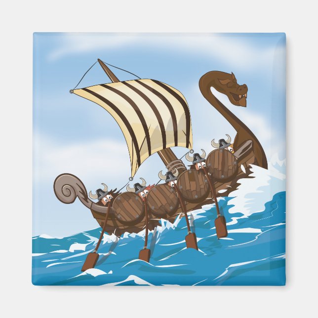 Aimant Dessin animé de bateau viking (Devant)