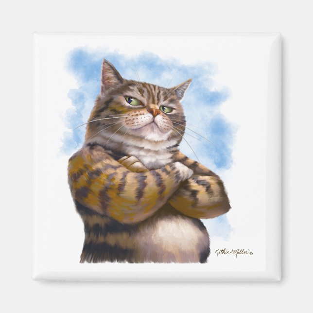 Aimant Dessin animé de chat tigré coriace (Devant)