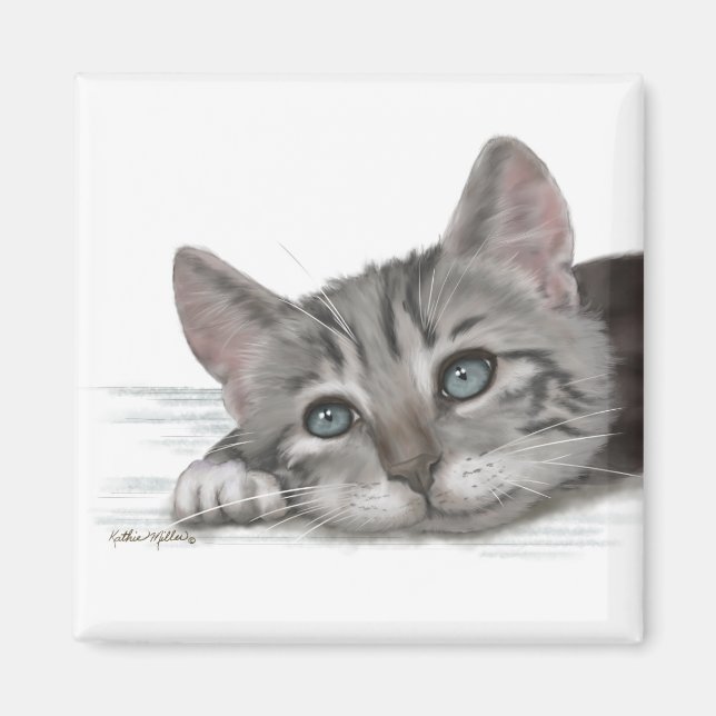 Aimant Dessin animé de chaton tabby mignon au repos (Devant)