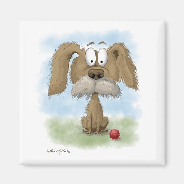 Aimant Dessin animé de chien adorable et débraillé (Devant)