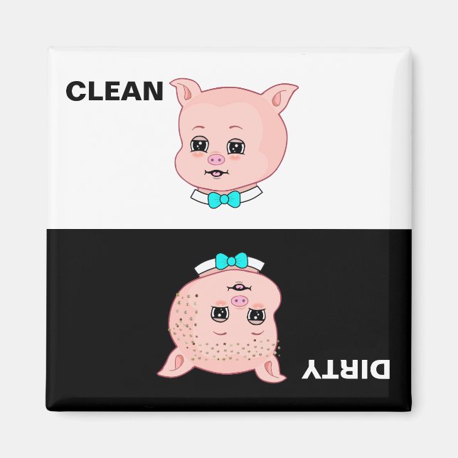 Aimant Dessin animé de cochon sale propre (Devant)