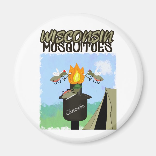 Aimant Dessin animé de moustiques du Wisconsin - Camping  (Devant)