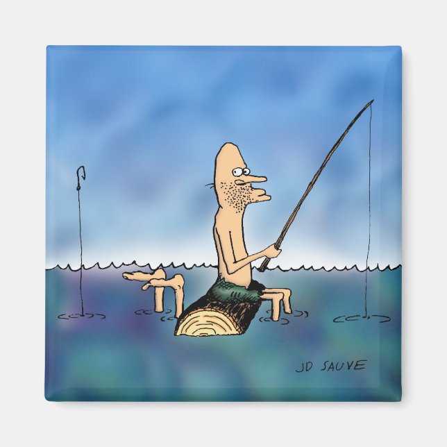 Aimant Dessin animé de pêche de jour étrange (Devant)