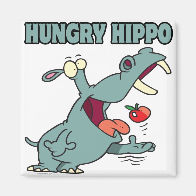 Aimant dessin animé drôle d'hippopotame affamé (Devant)