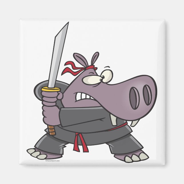 Aimant dessin animé idiot de ninja hippopotame drôle (Devant)