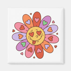 Aimant dessin animé rétro super hippie amoureux daisy flo