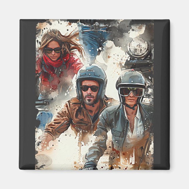 Aimant Dessin aquarelle MotoBikers (Devant)