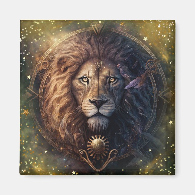 Aimant Dessin aquarelle Signe du zodiaque Lion (Devant)