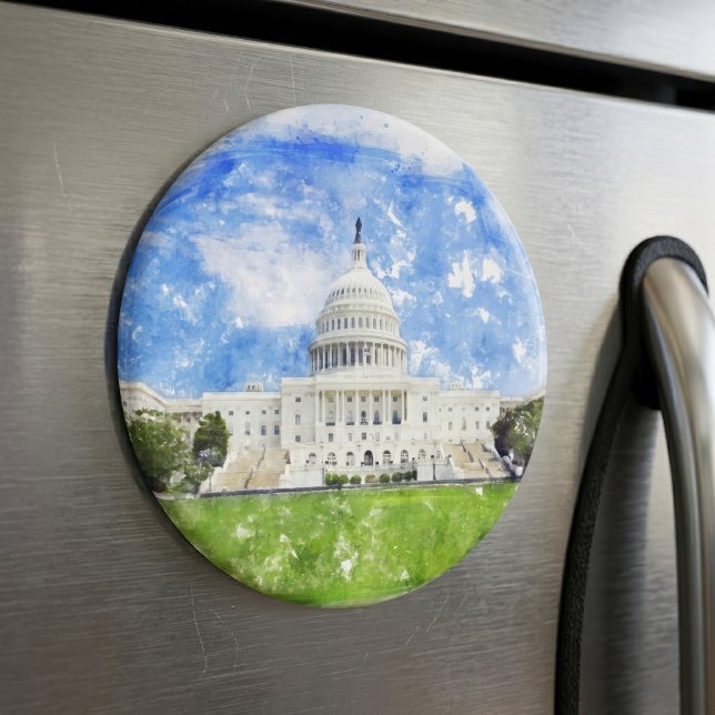 Aimant Dessin au pastel du Capitole des États-Unis (Pastel Drawing of the United States Capitol. Magnet)