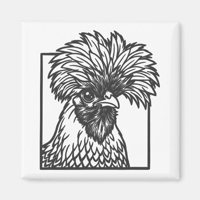 Aimant Dessin au trait de poule polonaise - Conception dr (Devant)