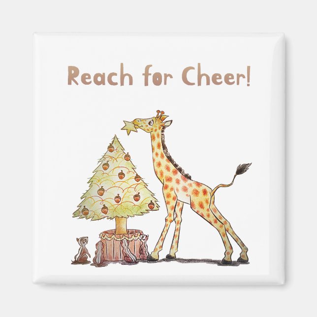 Aimant Dessin d'arbre de Noël fantaisiste de girafe (Devant)