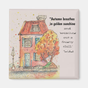 Aimant Dessin de l'arbre de la maison de soleil d'automne