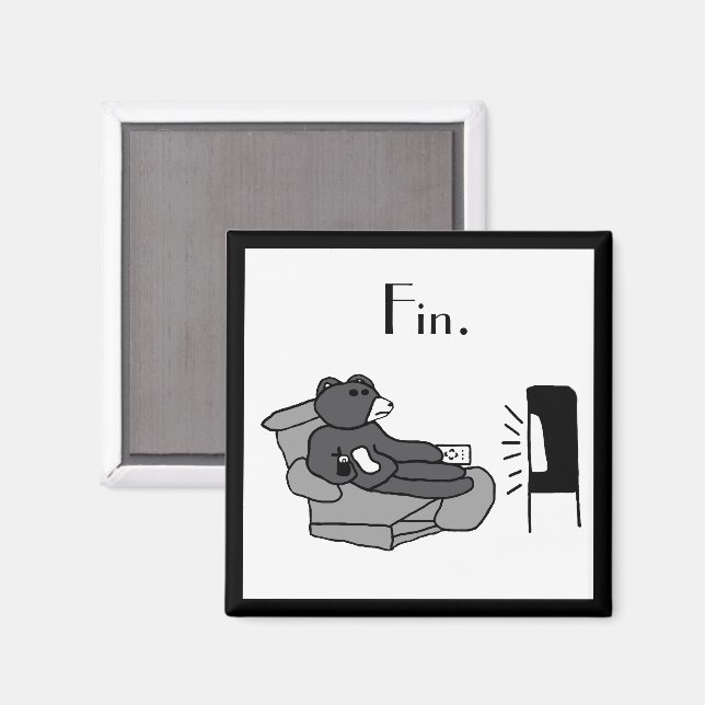 Aimant Dessin de Lazy Dad Bear avec "Fin", Vidéo Noir (Recto/Verso)