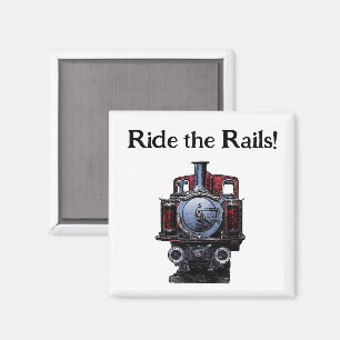 Aimant Dessin de locomotives vintage rouge et bleu