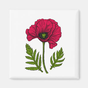 Aimant Dessin de pavot rouge 3