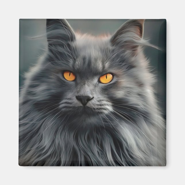 Aimant Dessin de portrait de chat majestueux à poils long (Devant)