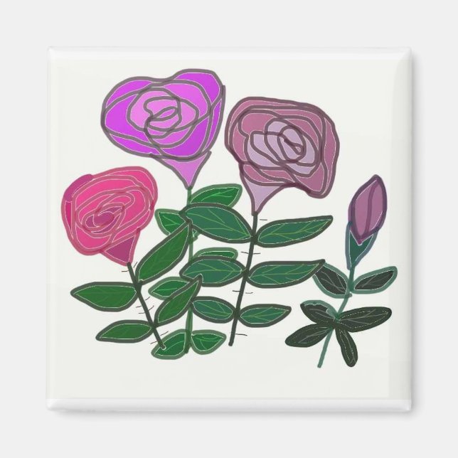 Aimant Dessin de rose coloré (Devant)