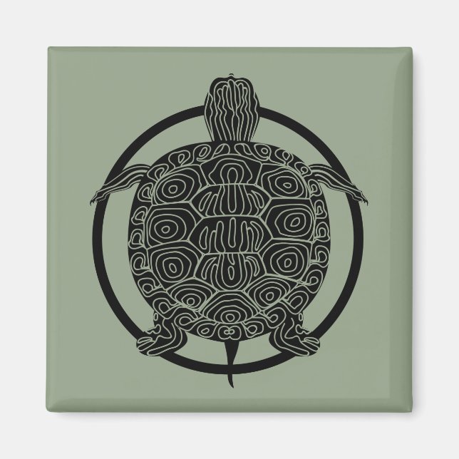Aimant Dessin de tortue - Série de cercles fauniques (Devant)
