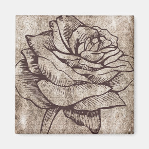 Aimant Dessin d'encre Rose rustique