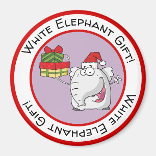 Aimant Dessin-dessin de l'éléphant blanc Santa Hat