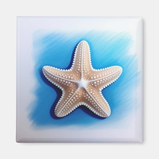 Aimant Dessin d'étoile de mer au crayon de couleur (Devant)