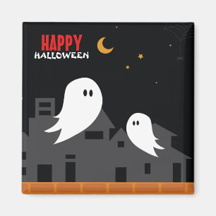 Aimant Dessin d'halloween, ville fantôme éffrayante