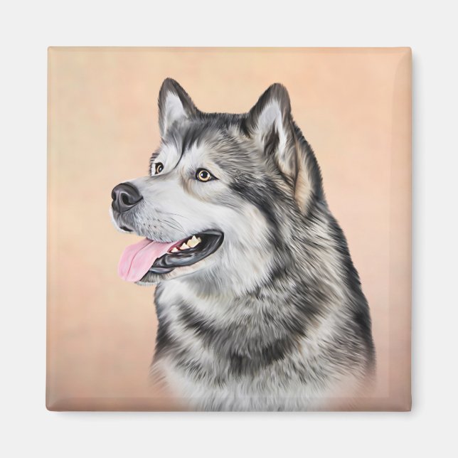 Aimant Dessin Dog Malamute de l'Alaska 2 (Devant)