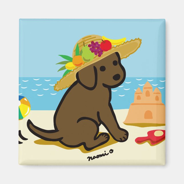 Aimant Dessin du Casquette de paille de chiot du Labrador (Devant)