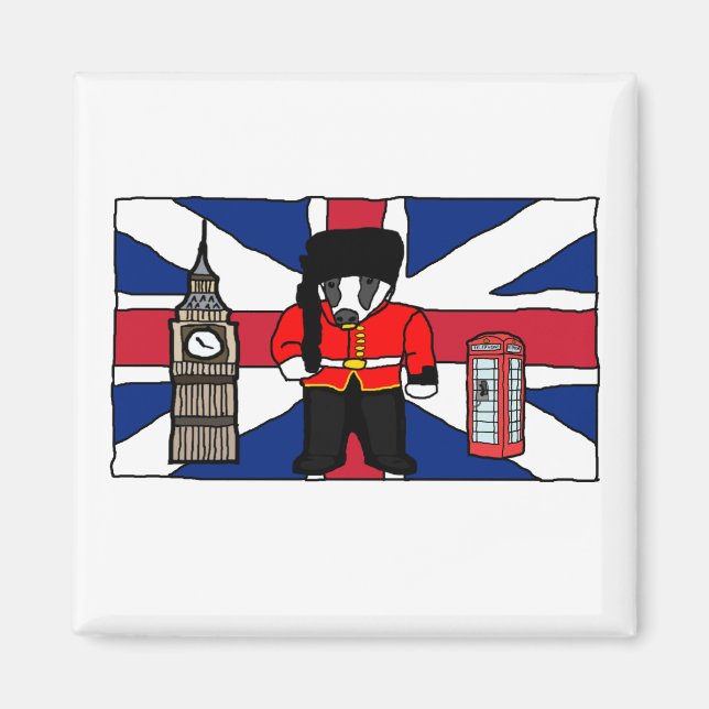 Aimant Dessin d'un Badger britannique avec Big Ben et dra (Devant)