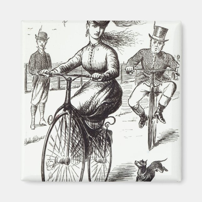 Aimant Dessin d'une dame sur un Velocipede, 1869 (Devant)