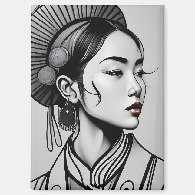 Aimant dessin fille chinoise (Recto)