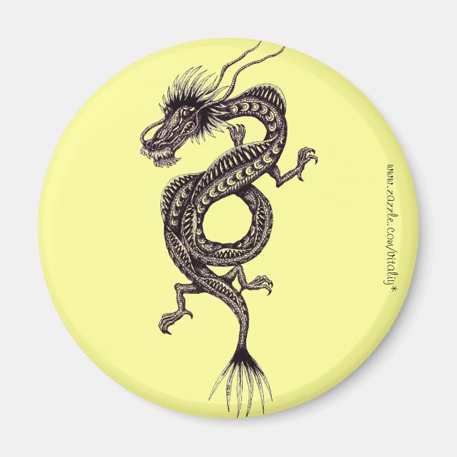 Aimant Dessin graphique dragon chinois dessin d'art magné (Devant)
