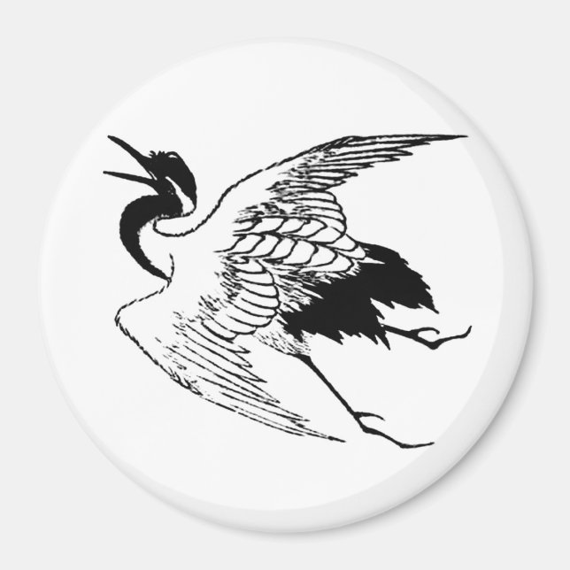 Aimant Dessin japonais vintage d'une grue (Devant)