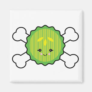Aimant dessin kawaii de tranche de cornichon et de têtes