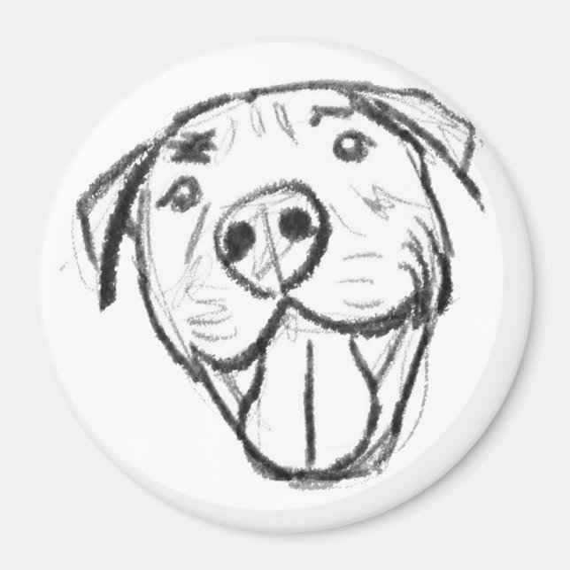 Aimant dessin pitbull simple amoureux des chiens noir bla (Devant)